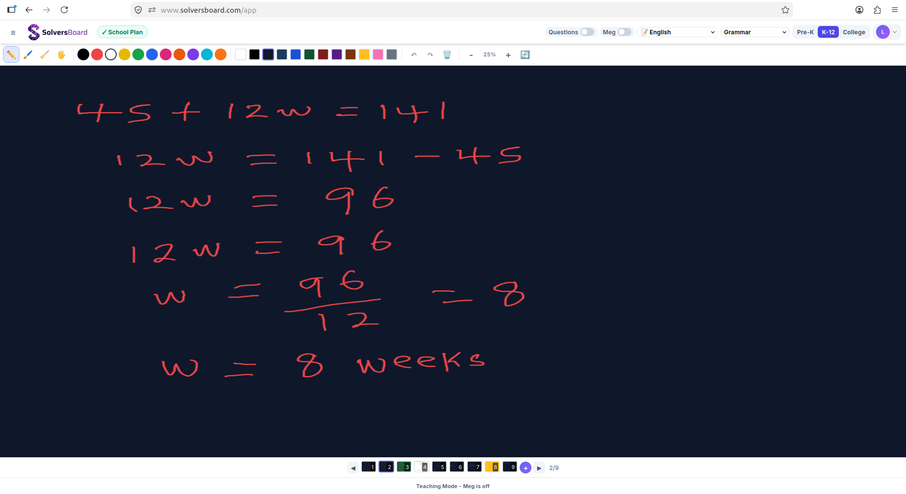 The SolversBoard digital whiteboard - write your working, get coaching from Meg